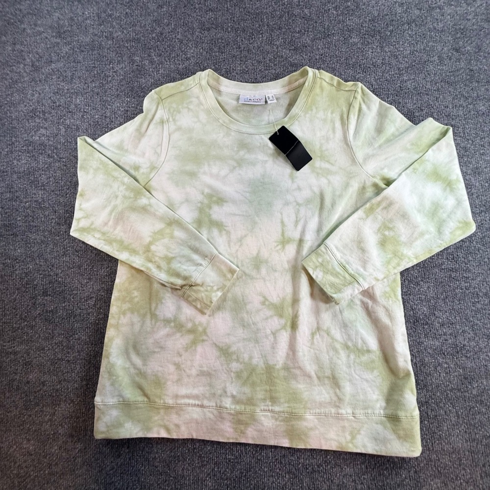 Denim & Co Womens Small Sage Green Tie Dye Long Sleeve Sweatshirt Crewneck NWT